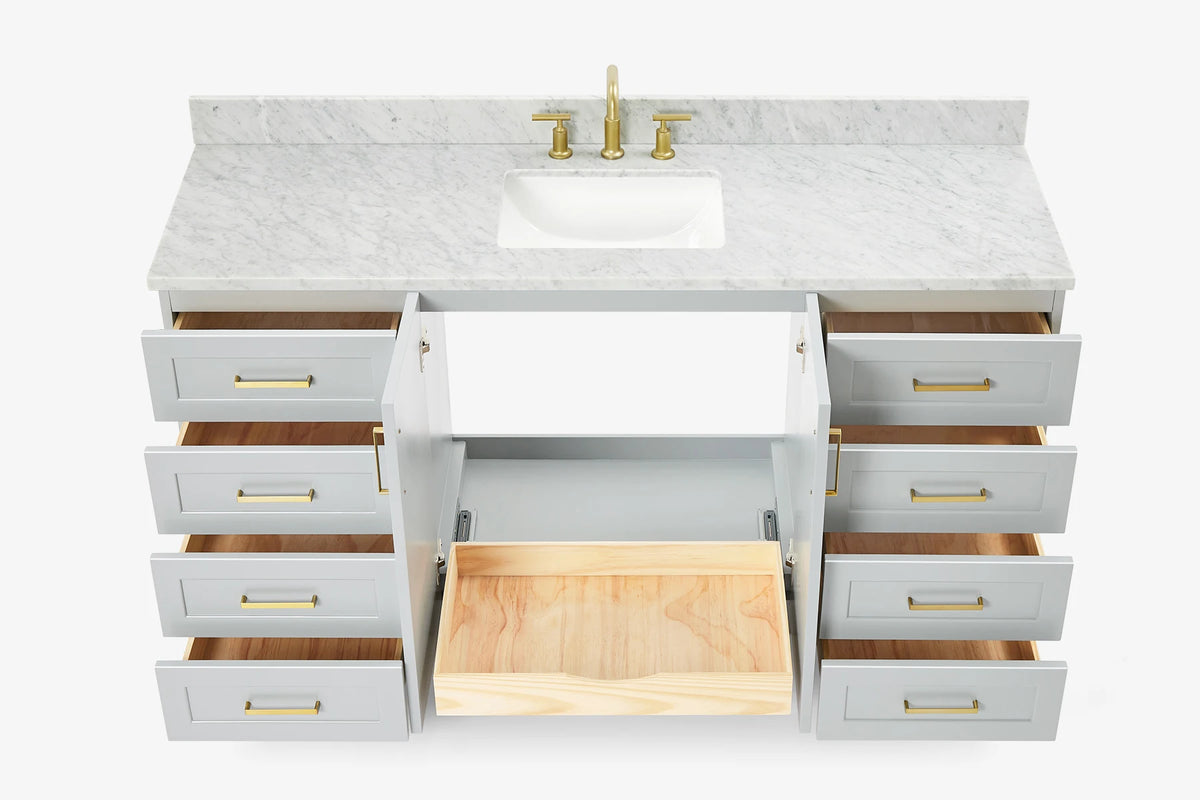 Ariel taylor (66"& 67") single rectangle sink vanity with marble countertop (0.75"&1.5") edge.
