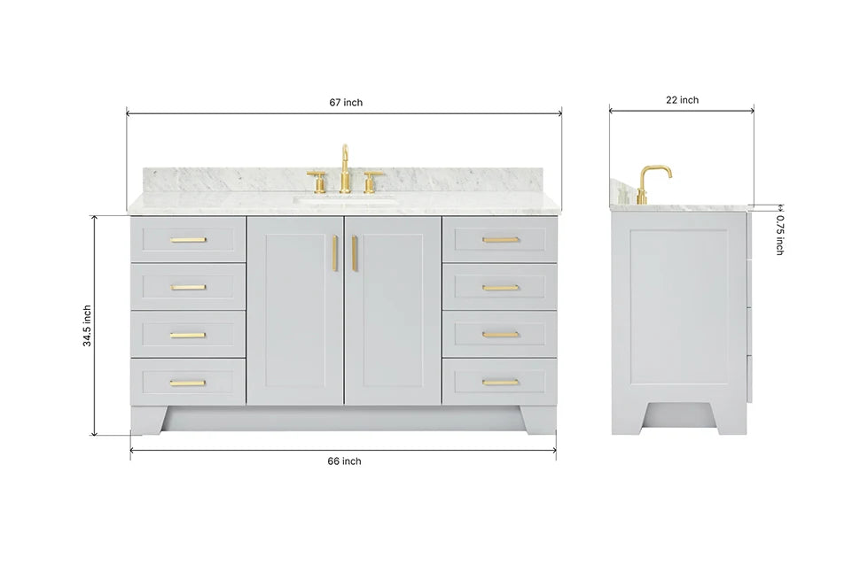 Ariel taylor (66"& 67") single rectangle sink vanity with marble countertop (0.75"&1.5") edge.