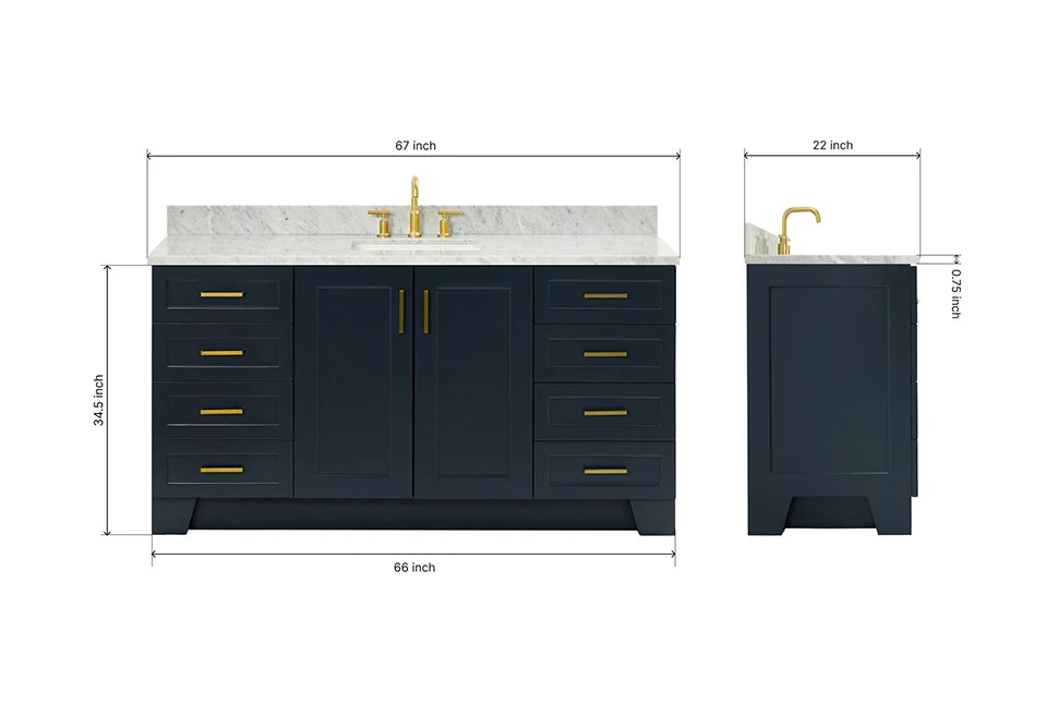 Ariel taylor (66"& 67") single rectangle sink vanity with marble countertop (0.75"&1.5") edge.