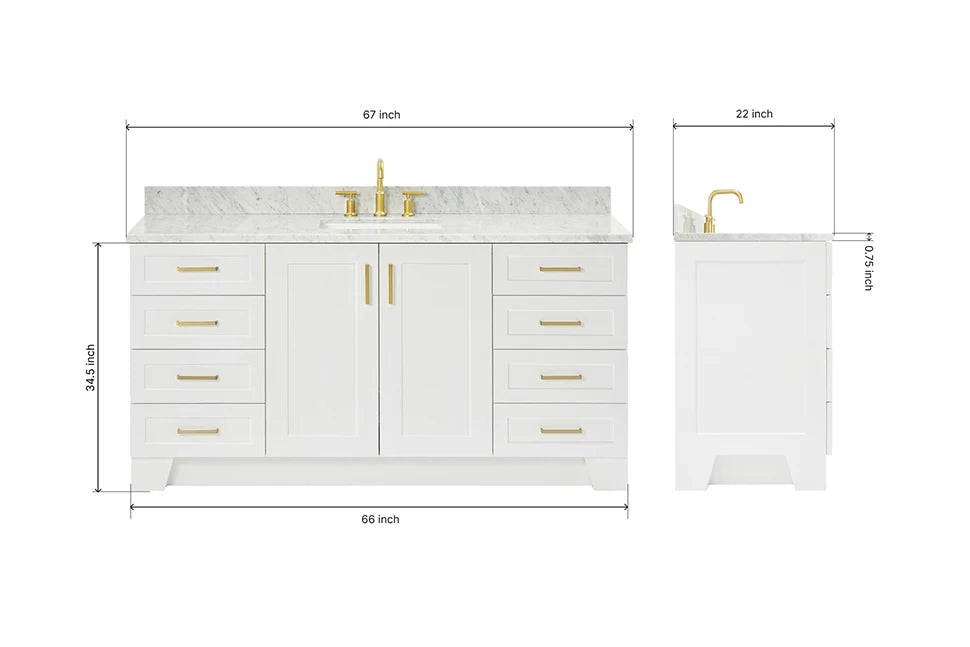 Ariel taylor (66"& 67") single rectangle sink vanity with marble countertop (0.75"&1.5") edge.