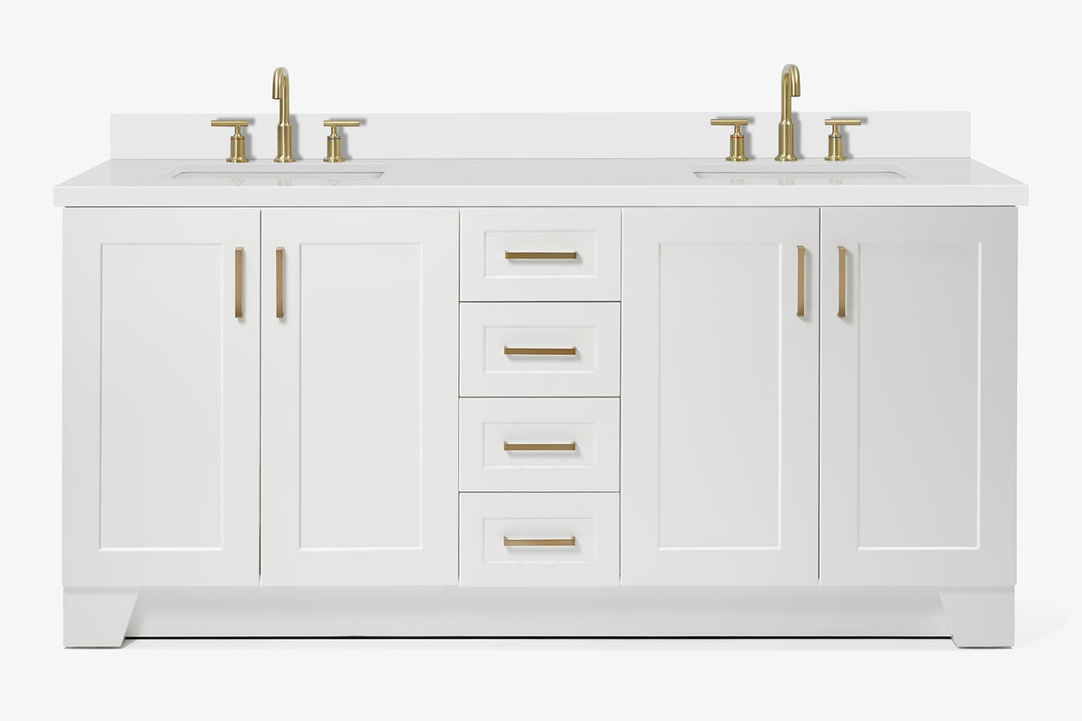 Ariel taylor (72"& 73") double rectangle sink vanity with marble (0.75" & 1.5") countertop.