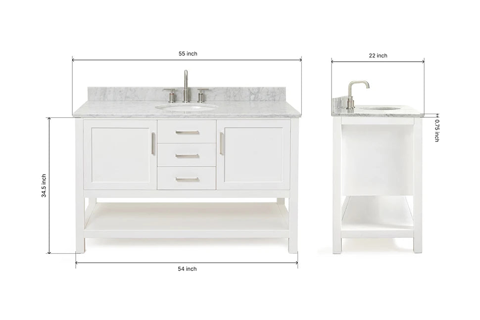 Ariel bayhill 54-55 in. oval sink vanity with carrara white marble (0.75,1.5) countertop