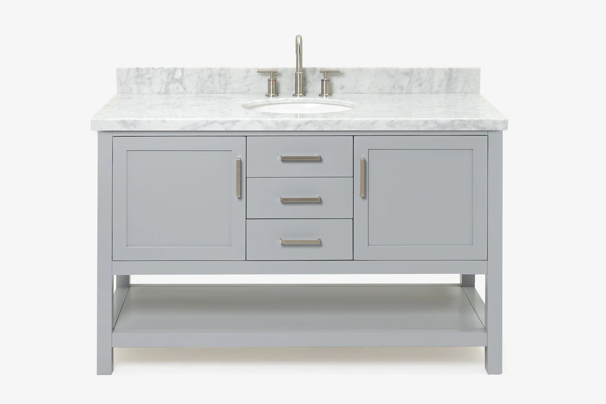 Ariel bayhill 54-55 in. oval sink vanity with carrara white marble (0.75,1.5) countertop