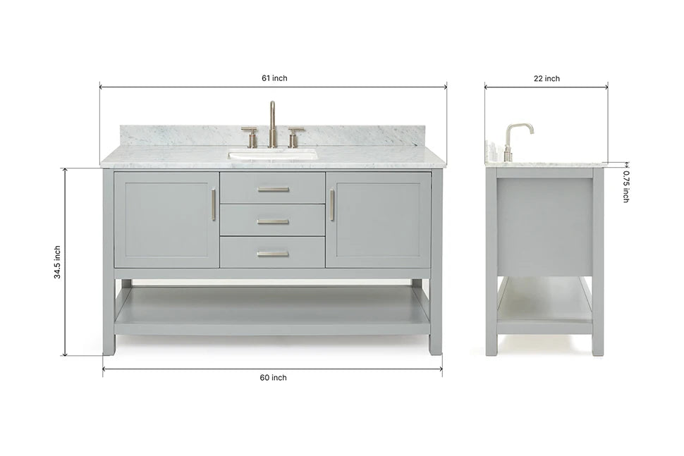 Ariel bayhill 60-61 in. rectangle sink vanity with (0.75,1.5) countertop