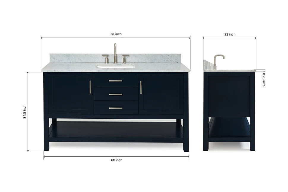 Ariel bayhill 60-61 in. rectangle sink vanity with (0.75,1.5) countertop