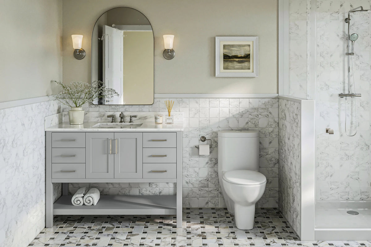 Ariel magnolia 49 in. rectangle sink vanity with 0.75 in. carrara white marble countertop in white