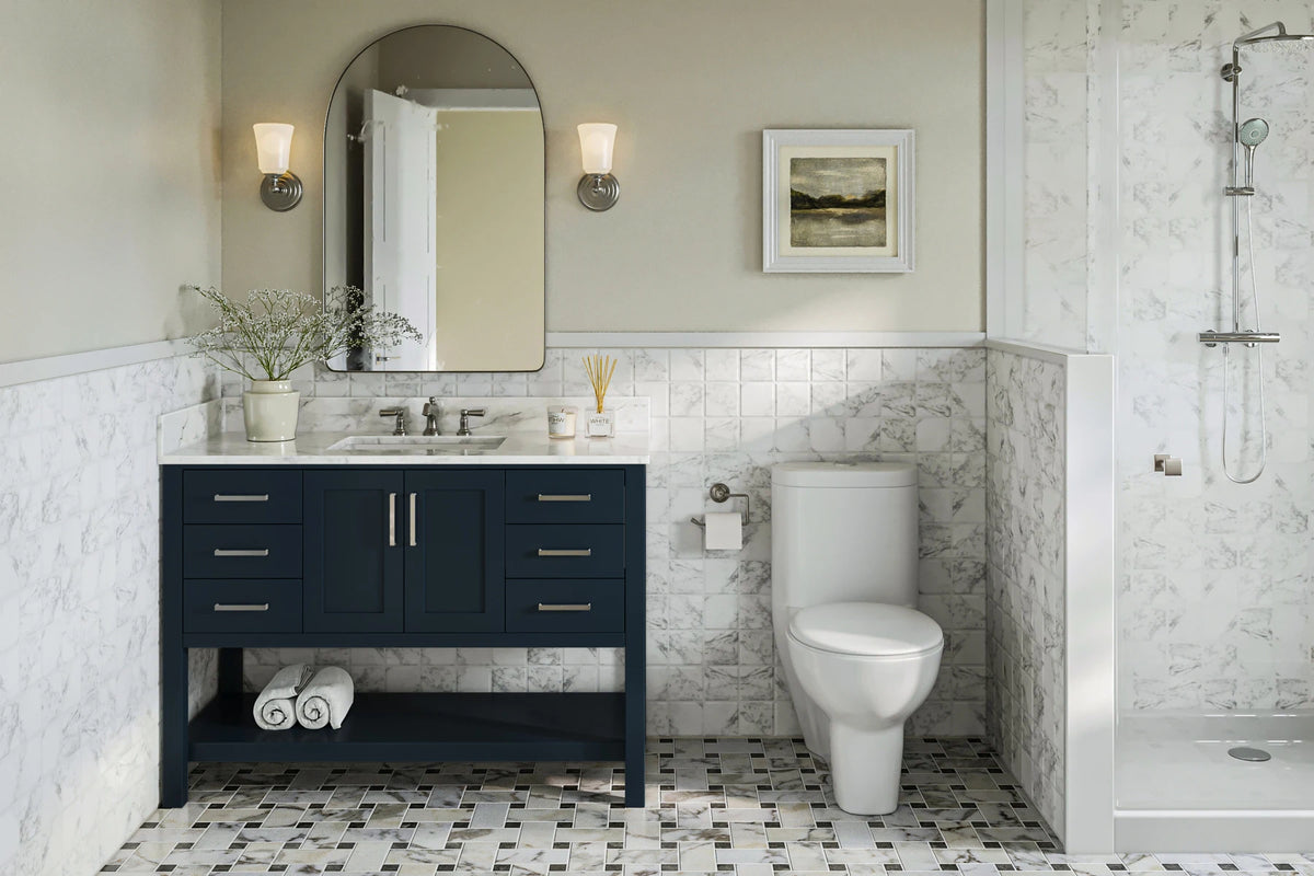 Ariel magnolia 49 in. rectangle sink vanity with 0.75 in. carrara white marble countertop in white