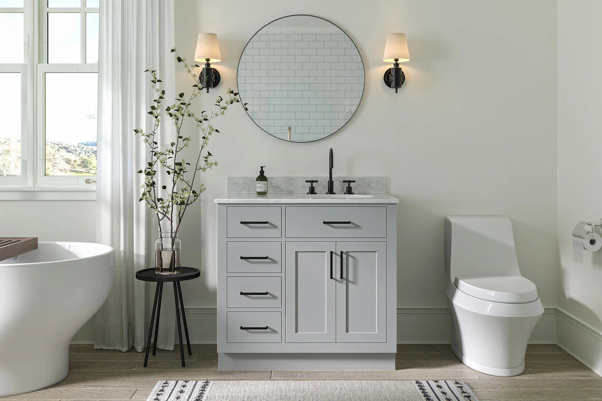Ariel hepburn 36-37 in. right offset oval sink vanity with 0.75-1.5 in. with countertop