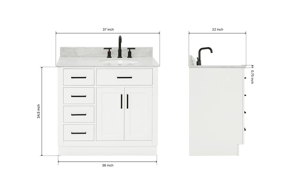 Ariel hepburn 36-37 in. right offset oval sink vanity with 0.75-1.5 in. with countertop
