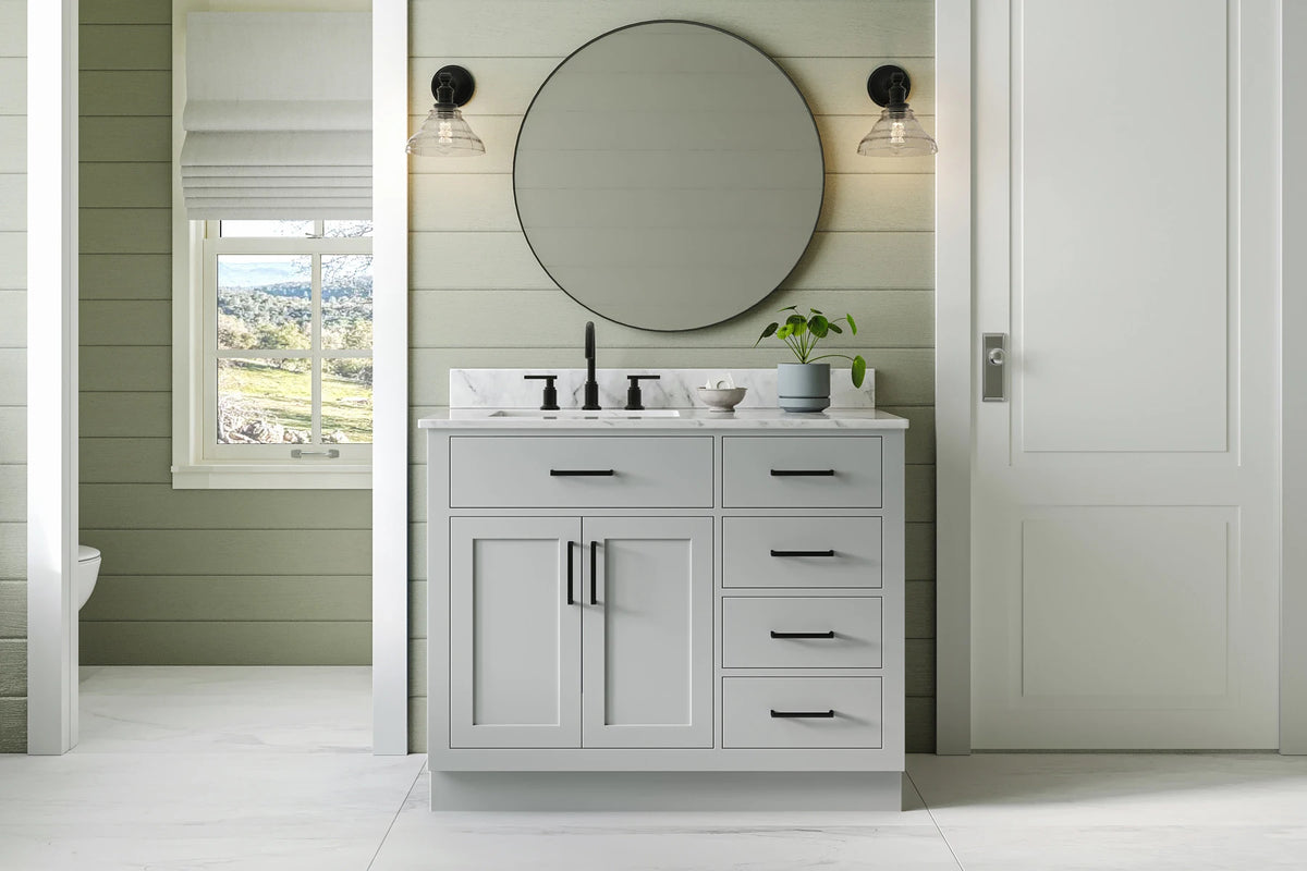 Ariel hepburn 42-43 in. left offset rectangle sink vanity with 0.75-1.5 inch with countertop