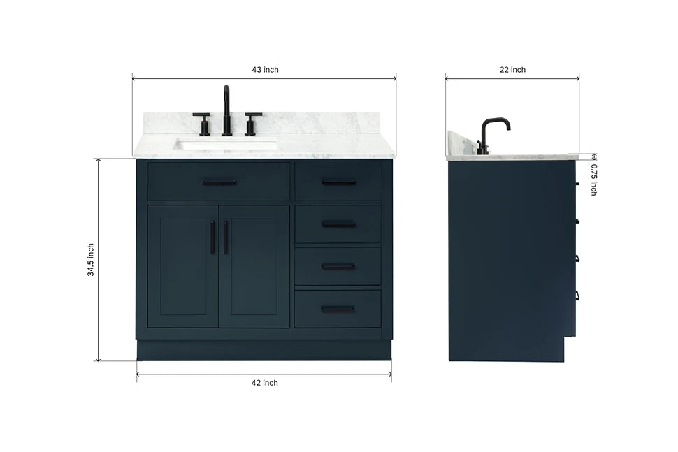 Ariel hepburn 42-43 in. left offset rectangle sink vanity with 0.75-1.5 inch with countertop