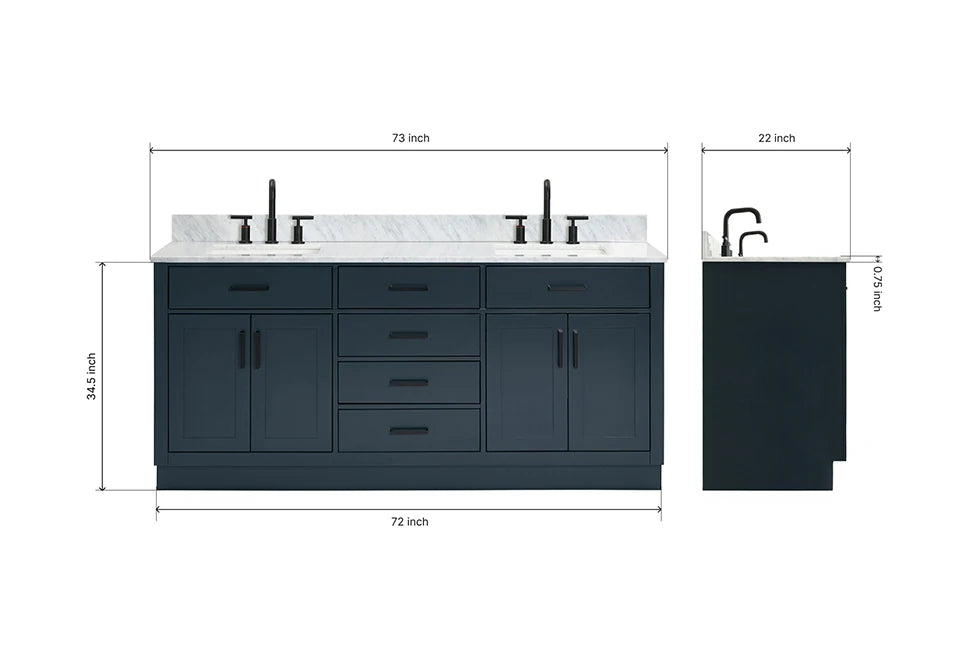 Ariel hepburn 71-73 in. double rectangle sink vanity with 0.75-1.5 in countertop