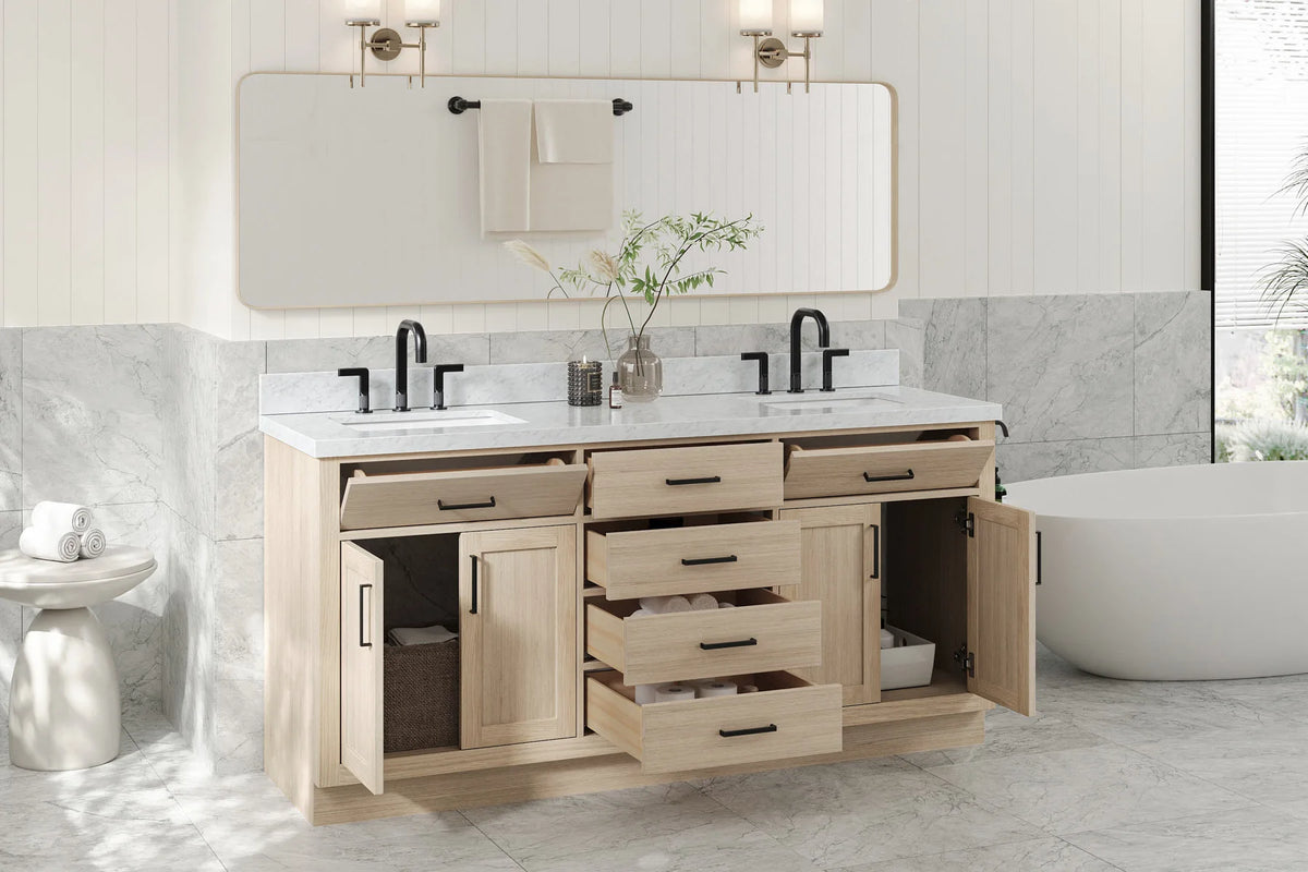 Ariel hepburn 71-73 in. double rectangle sink vanity with 0.75-1.5 in countertop