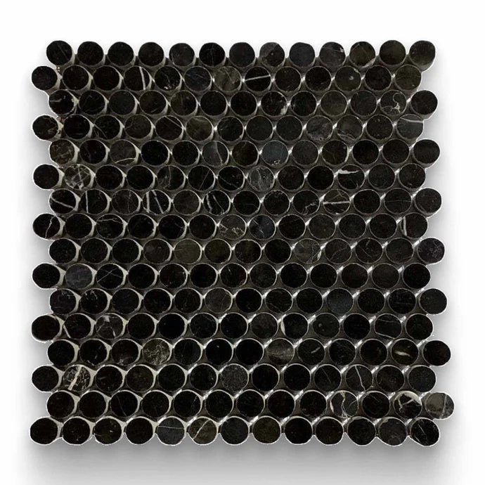 0.75x0.75 Nero Marquina Polished Penny Round Mosaic