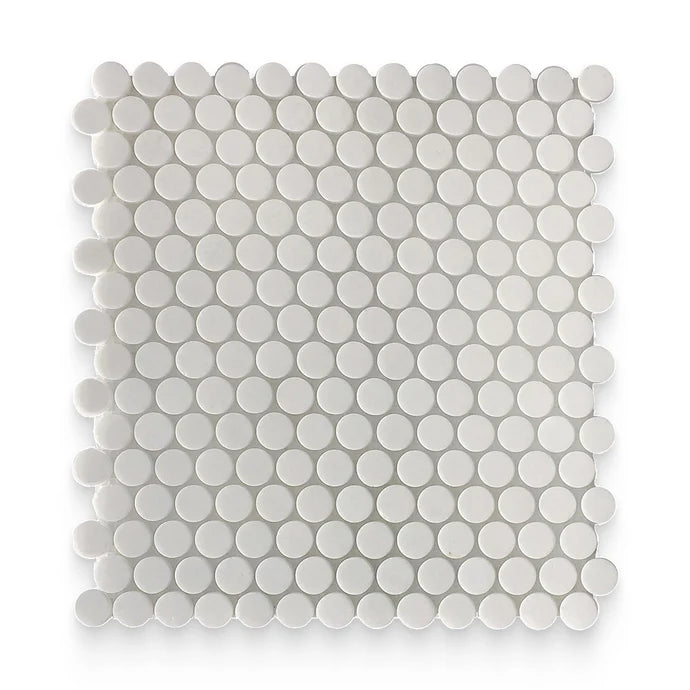 0.75x0.75 Thassos White Honed Penny Round Mosaic