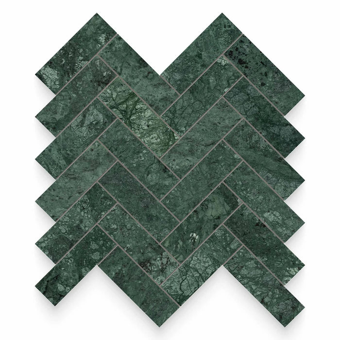 1.25x4 Verde Reale Polished Herringbone Mosaic