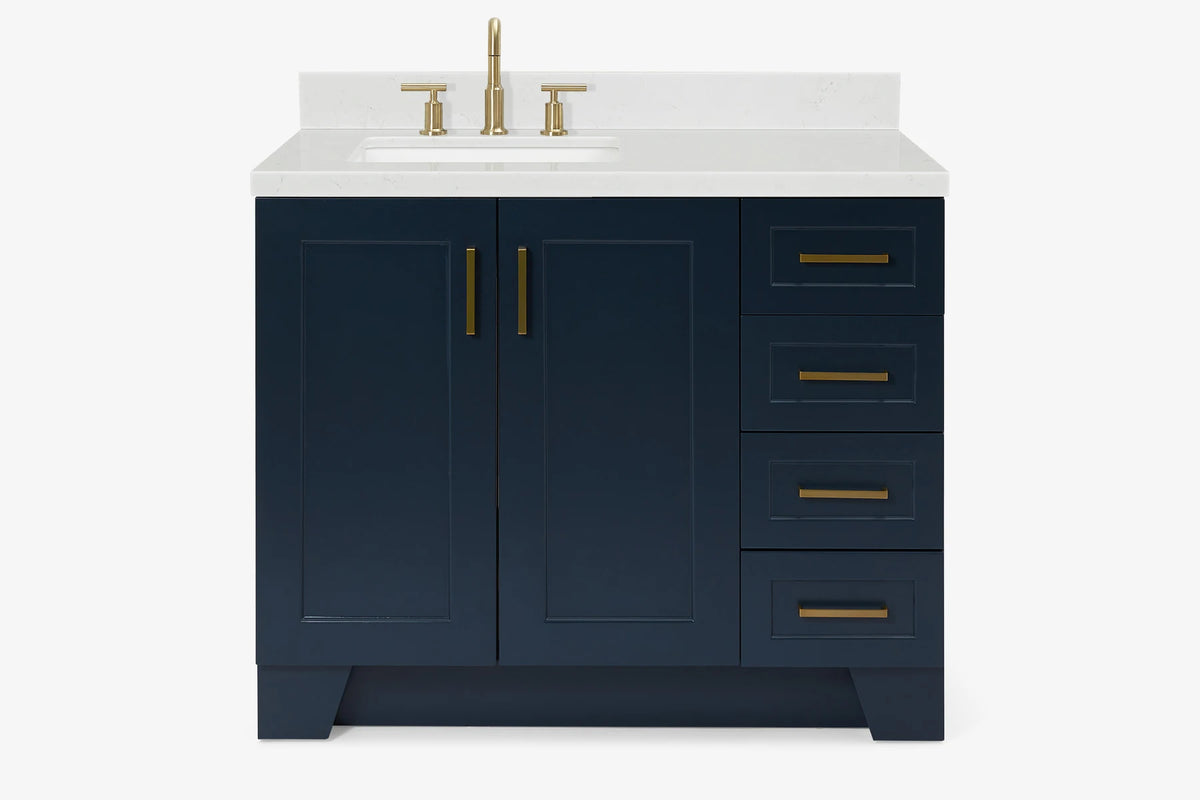 Ariel taylor (42" & 43") left offset single rectangle sink vanity with marble (0.75"& 1.5") countertop.