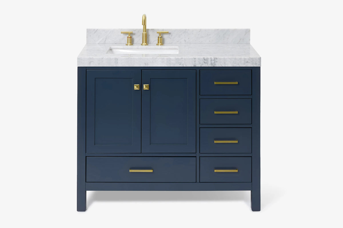 Ariel cambridge(42"& 43")left offset rectangle single sink vanity with marble (0.75",1.5"& 2") in countertop