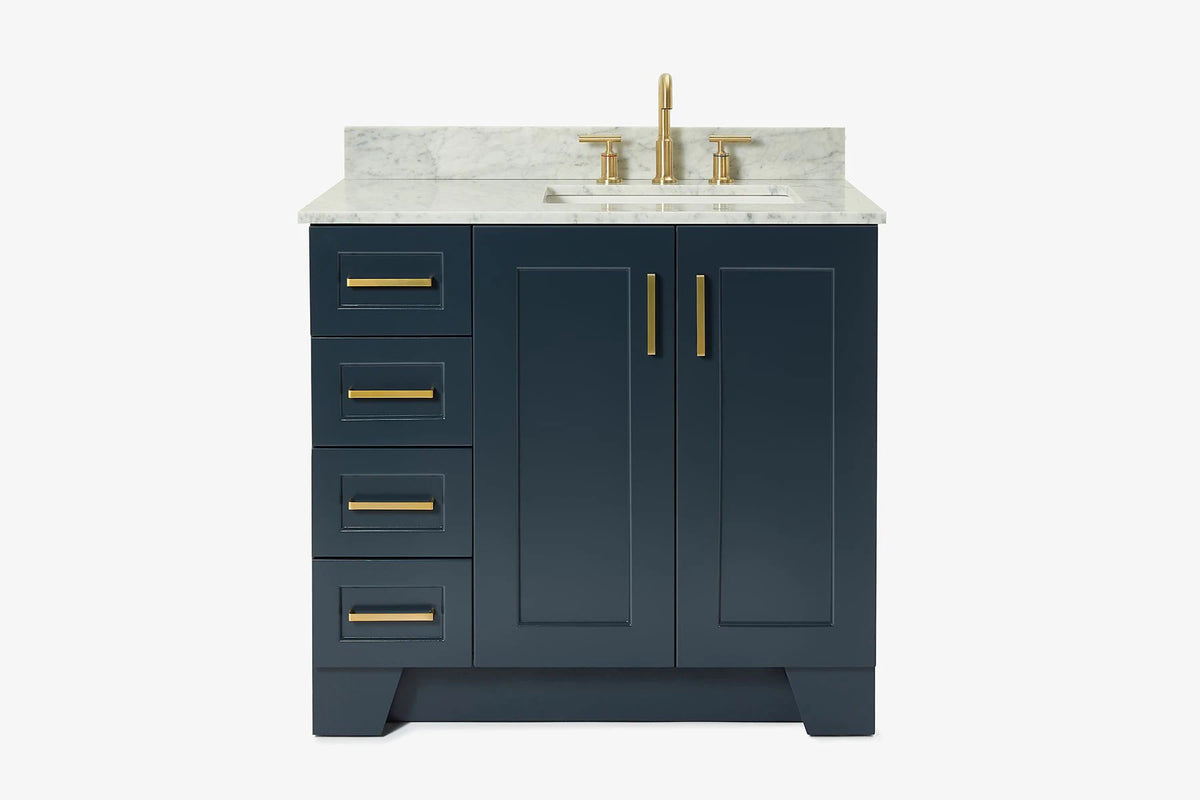 Ariel taylor (36"& 37") right offset single rectangle sink vanity with marble (0.75" & 1.5")countertop.