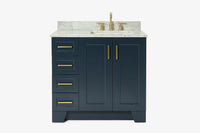 Ariel taylor (36"& 37") right offset single rectangle sink vanity with marble (0.75" & 1.5")countertop.