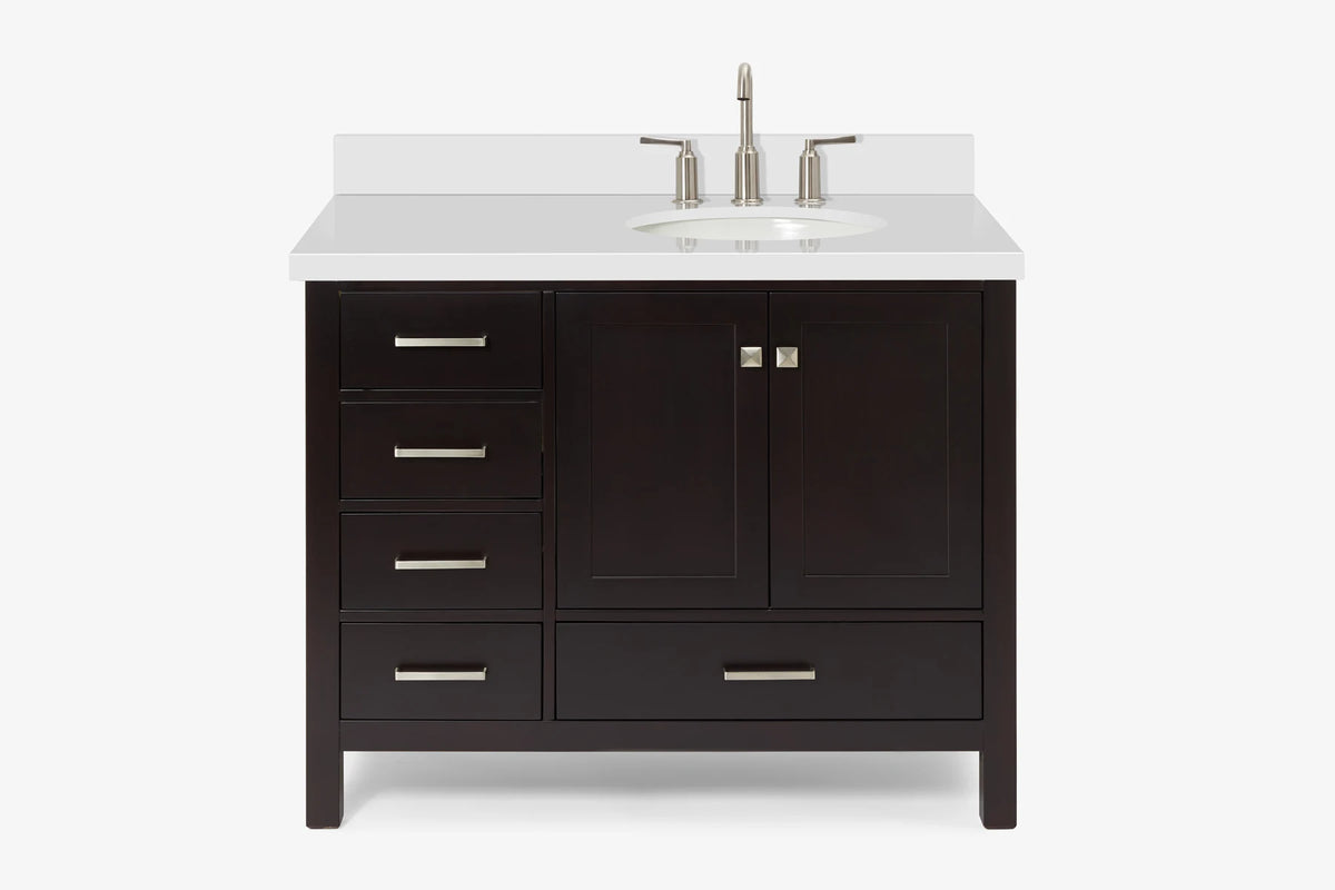 Ariel cambridge(42"&43") in. right offset oval single sink vanity with  marble (0.75",1.5"& 2") in countertop