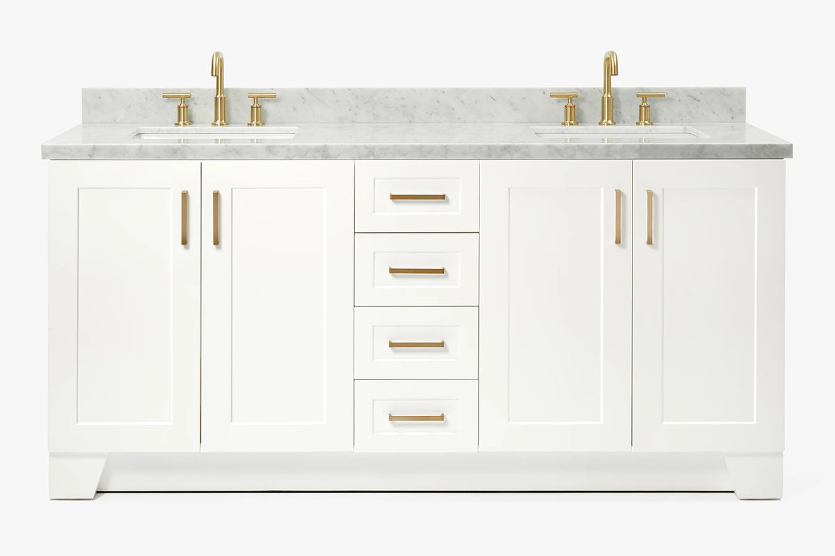 Ariel taylor (72"& 73") double rectangle sink vanity with marble (0.75" & 1.5") countertop.