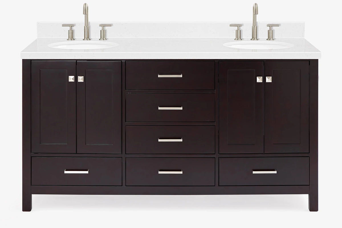 Ariel cambridge (66"&67") in double oval sink bathroom vanity with marble countertop (0.75" & 1.5").
