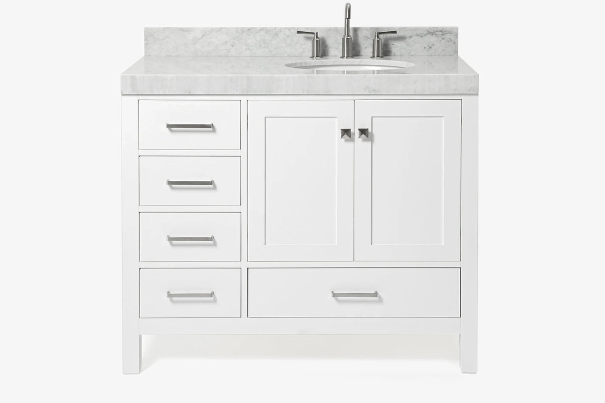 Ariel cambridge(42"&43") in. right offset oval single sink vanity with  marble (0.75",1.5"& 2") in countertop