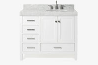 Ariel cambridge(42"&43") in. right offset oval single sink vanity with  marble (0.75",1.5"& 2") in countertop