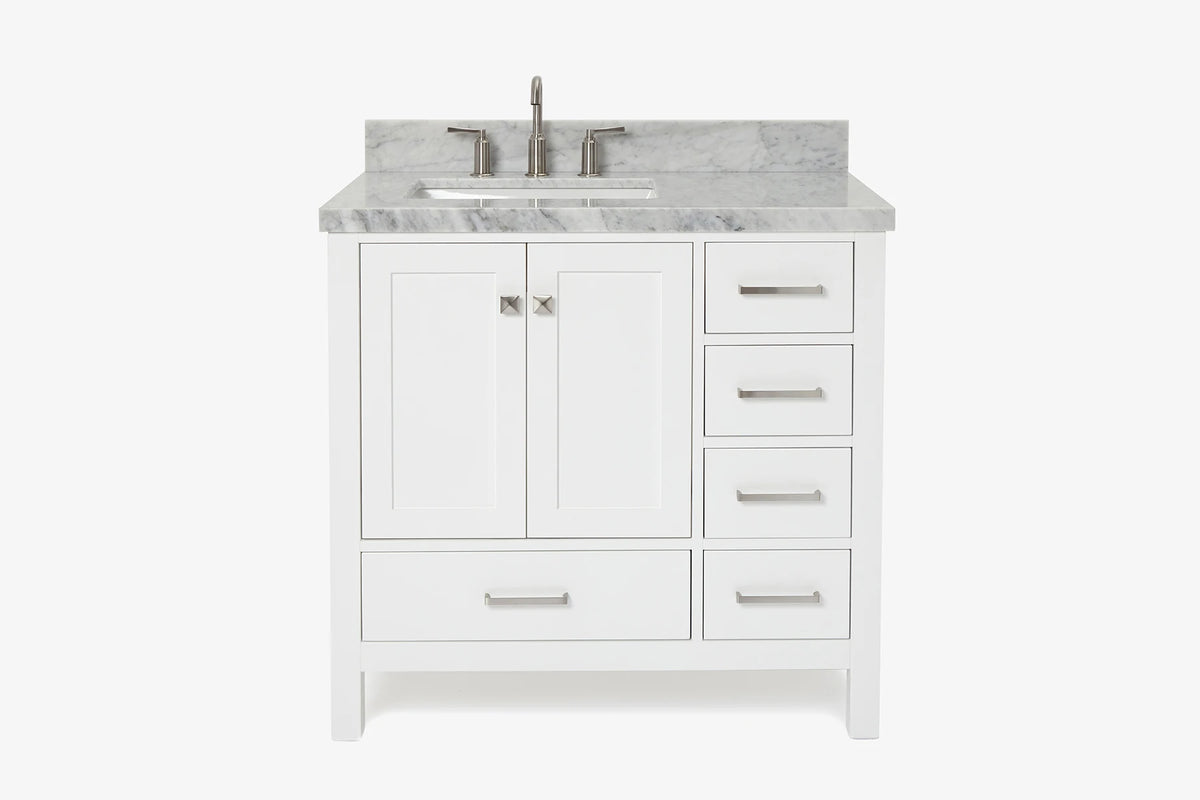Ariel cambridge 36-37 in. left offset rectangle single sink vanity with (0.75,1.5,2) in countertop