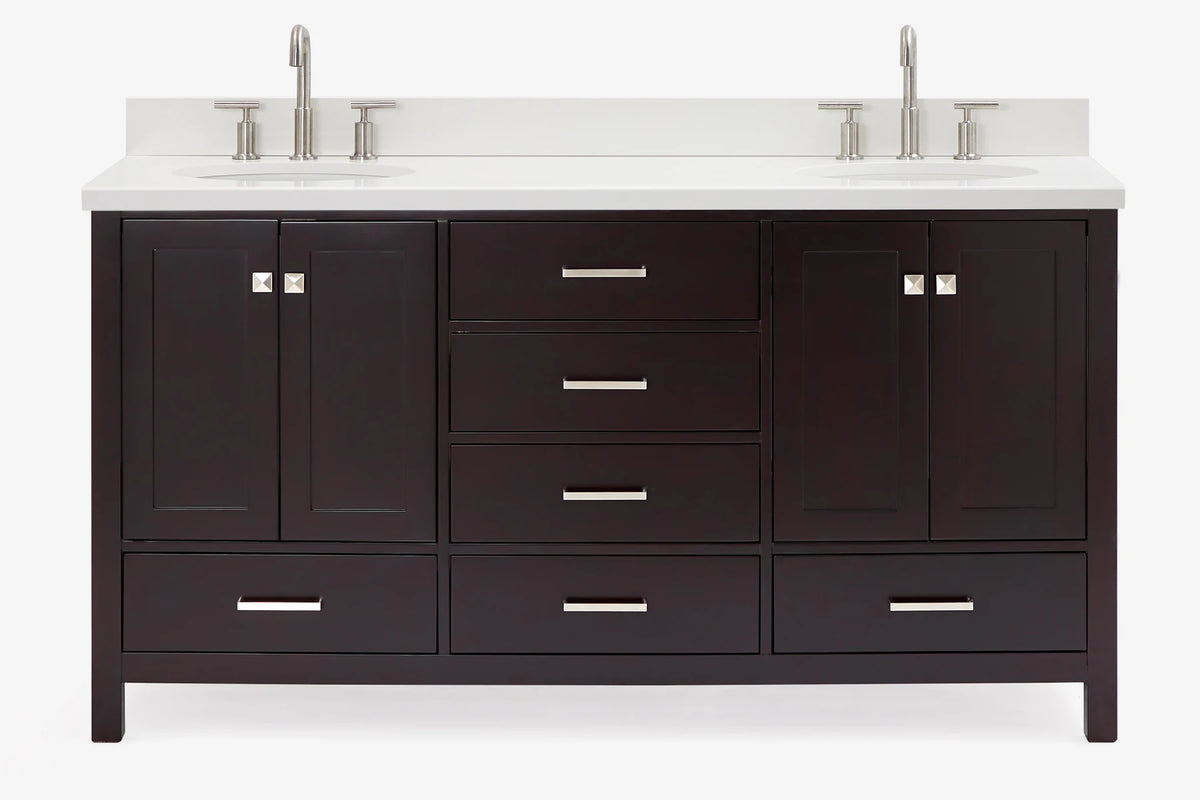 Ariel cambridge (66"&67") in double oval sink bathroom vanity with marble countertop (0.75" & 1.5").