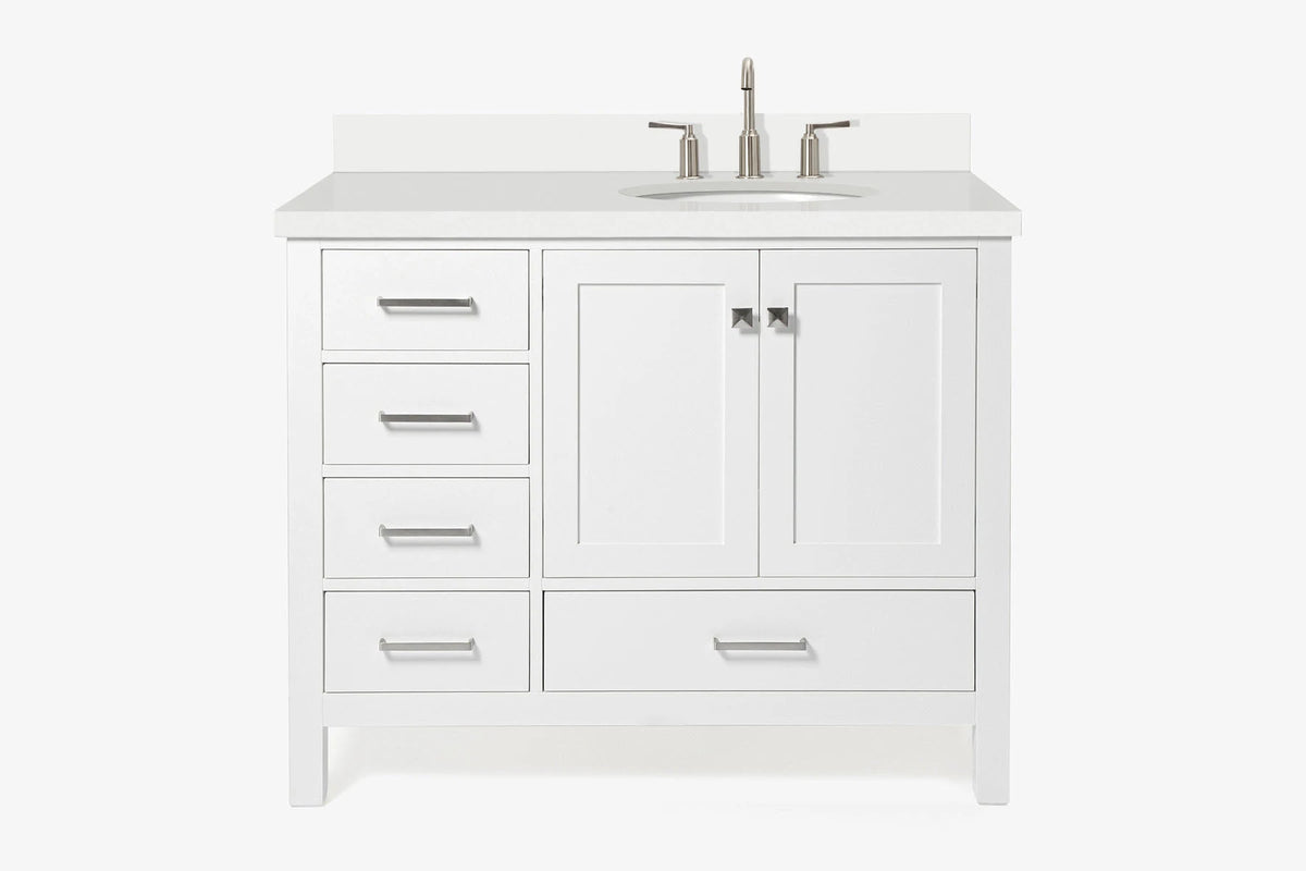 Ariel cambridge(42"&43") in. right offset oval single sink vanity with  marble (0.75",1.5"& 2") in countertop