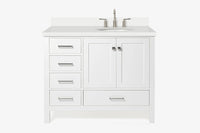 Ariel cambridge(42"&43") in. right offset oval single sink vanity with  marble (0.75",1.5"& 2") in countertop