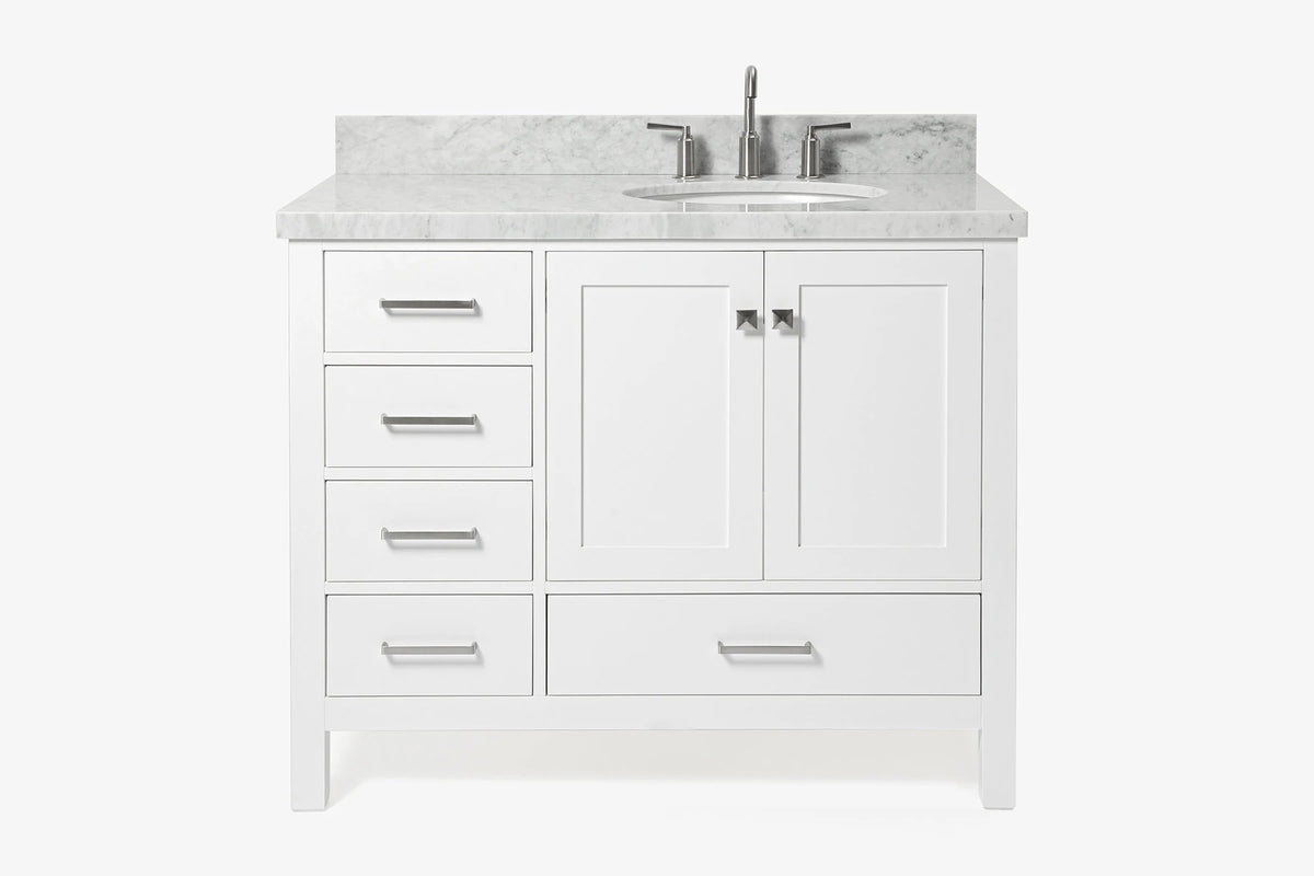 Ariel cambridge(42"&43") in. right offset oval single sink vanity with  marble (0.75",1.5"& 2") in countertop