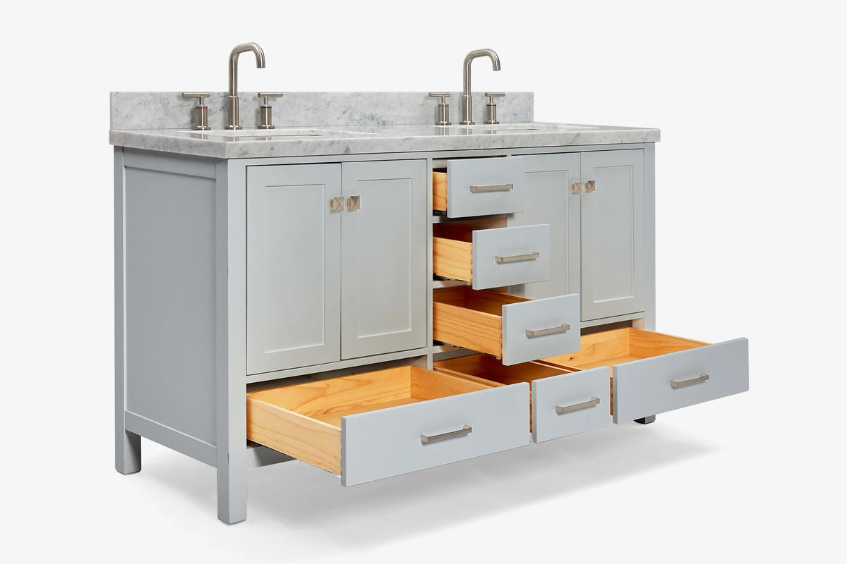 Ariel cambridge( 60 in , 61 in )  double rectangle sink vanity with Marble (0.75 in, 1.5 in, 2 in) countertop
