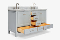 Ariel cambridge( 60 in , 61 in )  double rectangle sink vanity with Marble (0.75 in, 1.5 in, 2 in) countertop