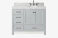 Ariel cambridge(42"&43") in. right offset oval single sink vanity with  marble (0.75",1.5"& 2") in countertop