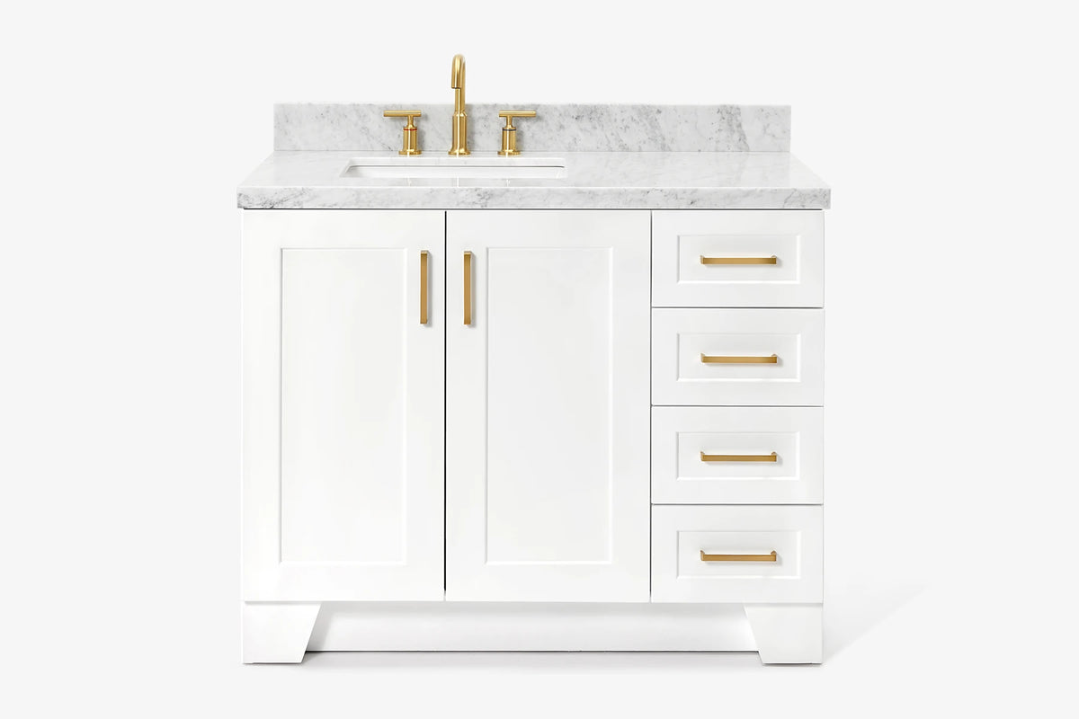 Ariel taylor (42" & 43") left offset single rectangle sink vanity with marble (0.75"& 1.5") countertop.