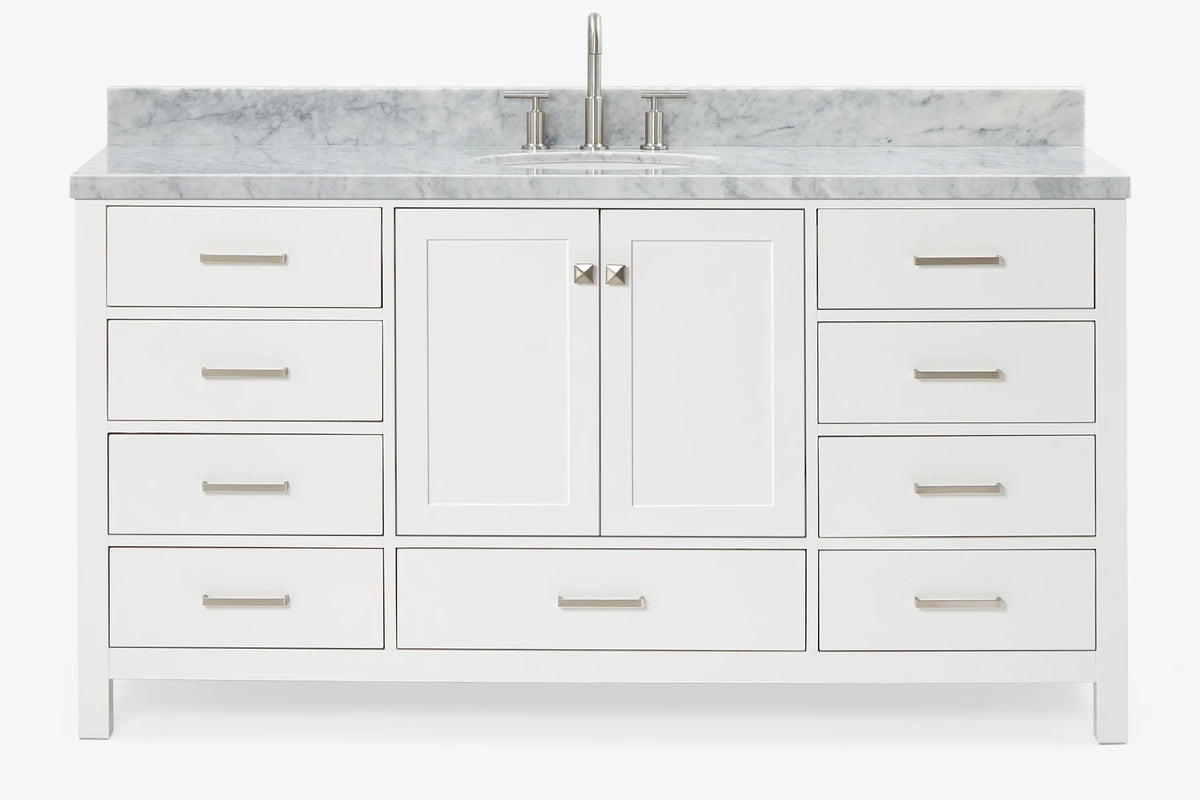 Ariel Cambridge (66" & 67") in single oval sink vanity with marble countertop (0.75" & 1.5").