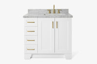 Ariel taylor (36"& 37") right offset single rectangle sink vanity with marble (0.75" & 1.5")countertop.