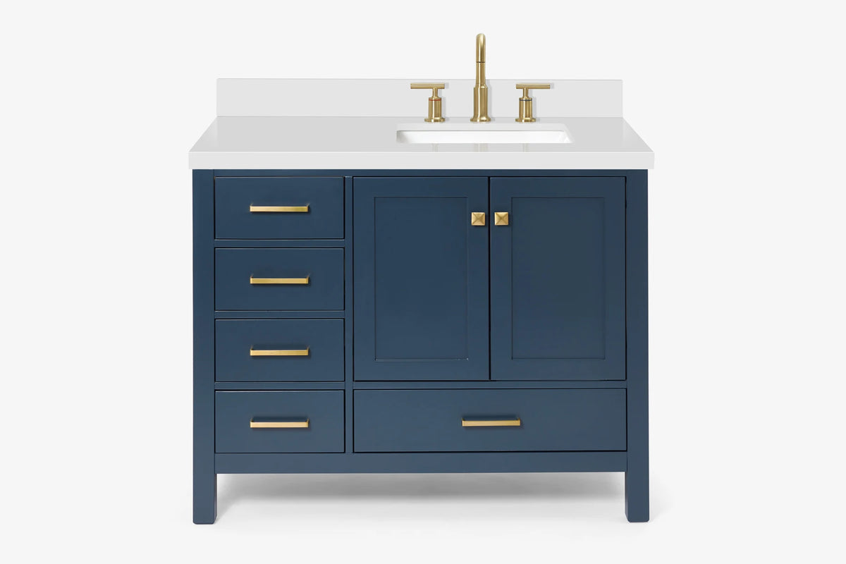 Ariel cambridge (43 inch, 42 inch) right offset single rectangular sink bathroom vanity with marble countertop (0.75 inch, 1.5 inch, 2 inch).