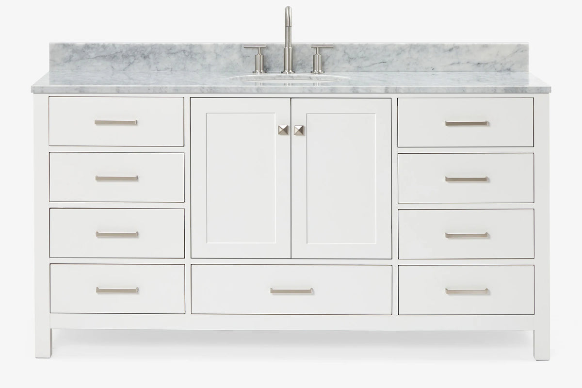 Ariel Cambridge (66" & 67") in single oval sink vanity with marble countertop (0.75" & 1.5").