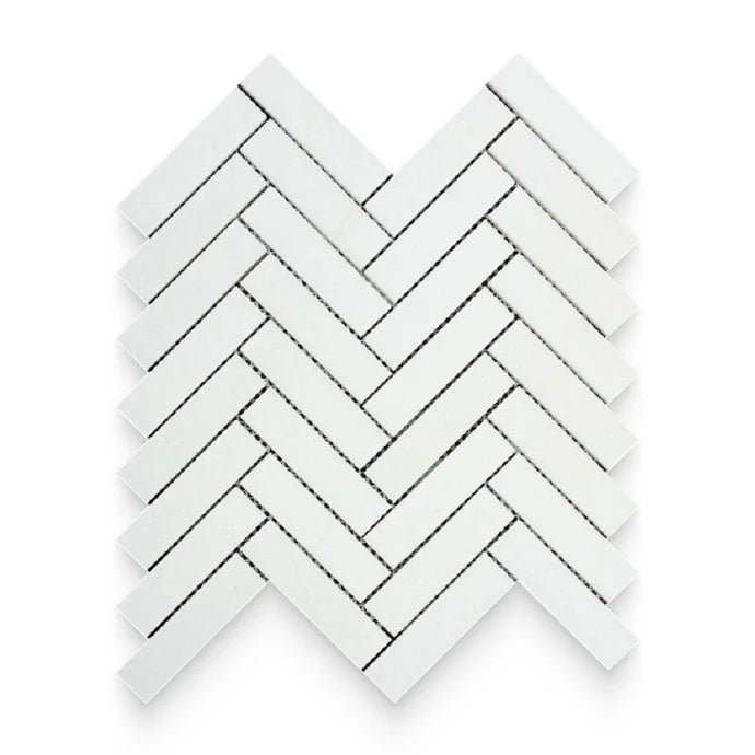 1x4 Thassos White Honed Herringbone Mosaic