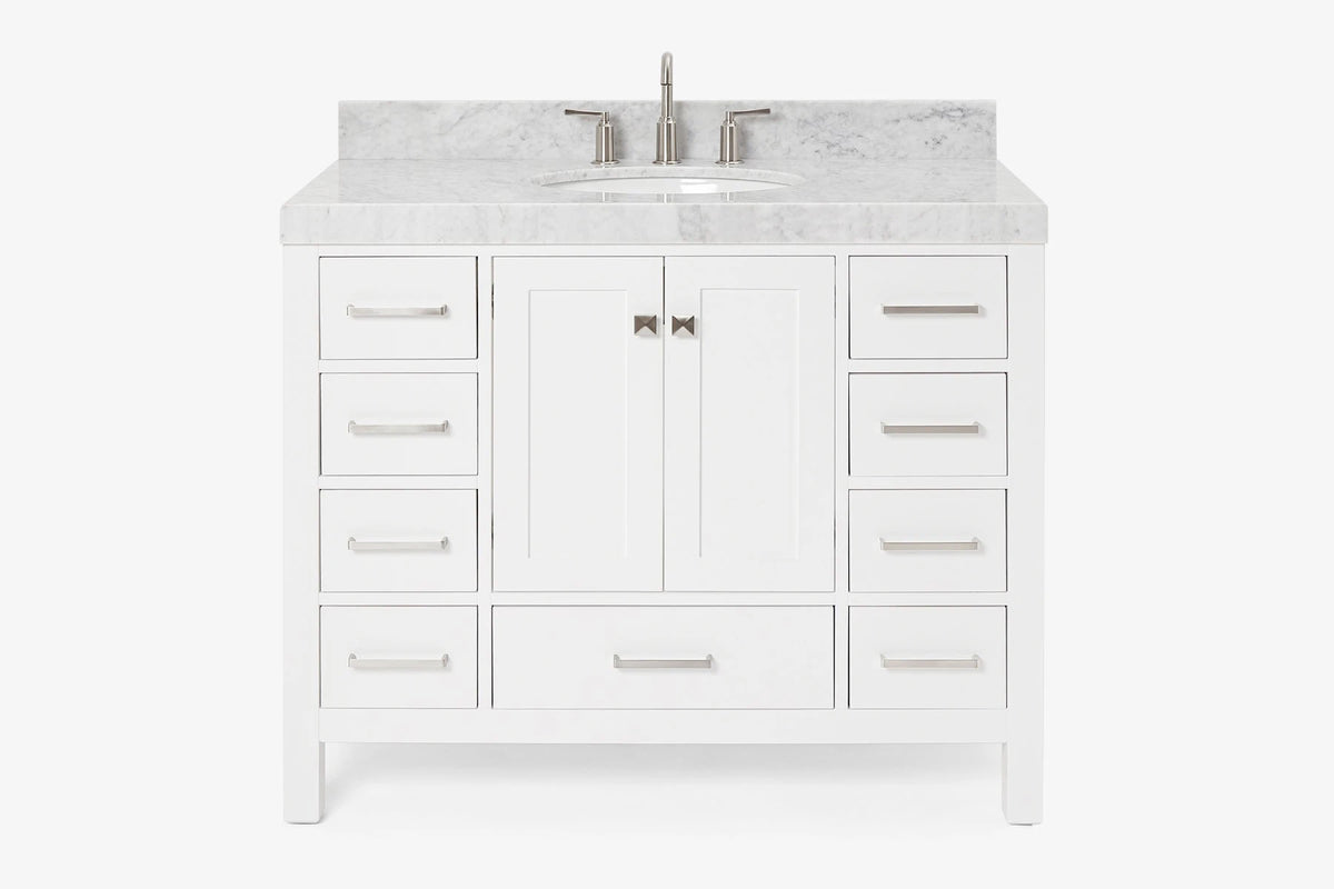 Ariel cambridge(42" & 43") single oval sink vanity with marble (0.75",1.5" & 2") in countertop