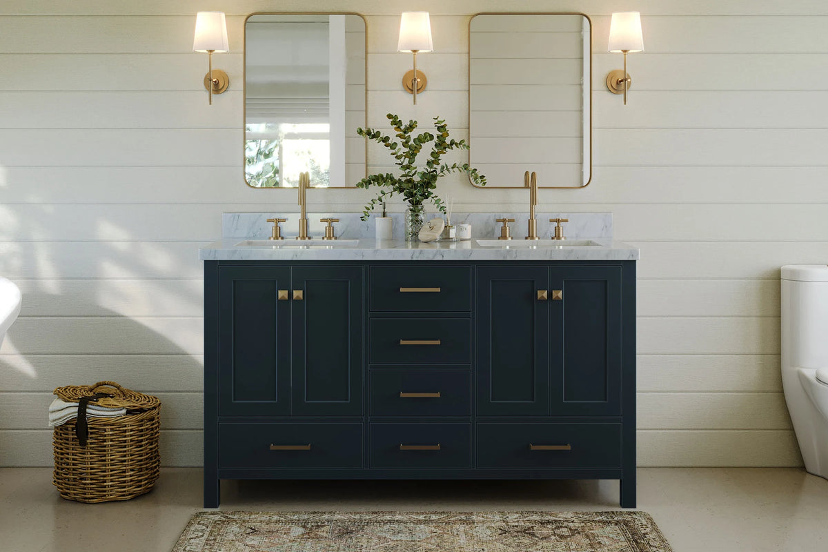 Ariel cambridge( 60 in , 61 in )  double rectangle sink vanity with Marble (0.75 in, 1.5 in, 2 in) countertop