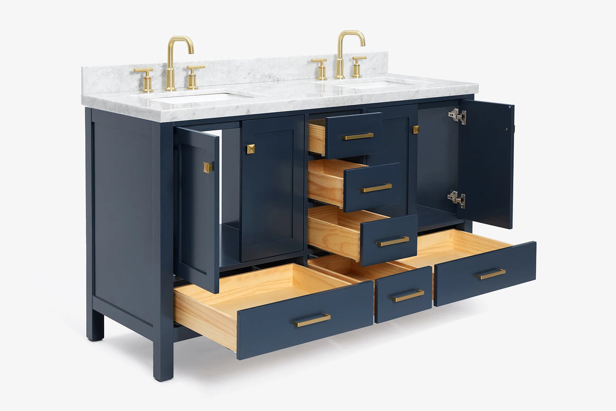 Ariel cambridge( 60 in , 61 in )  double rectangle sink vanity with Marble (0.75 in, 1.5 in, 2 in) countertop