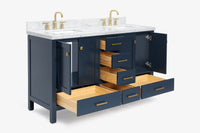 Ariel cambridge( 60 in , 61 in )  double rectangle sink vanity with Marble (0.75 in, 1.5 in, 2 in) countertop