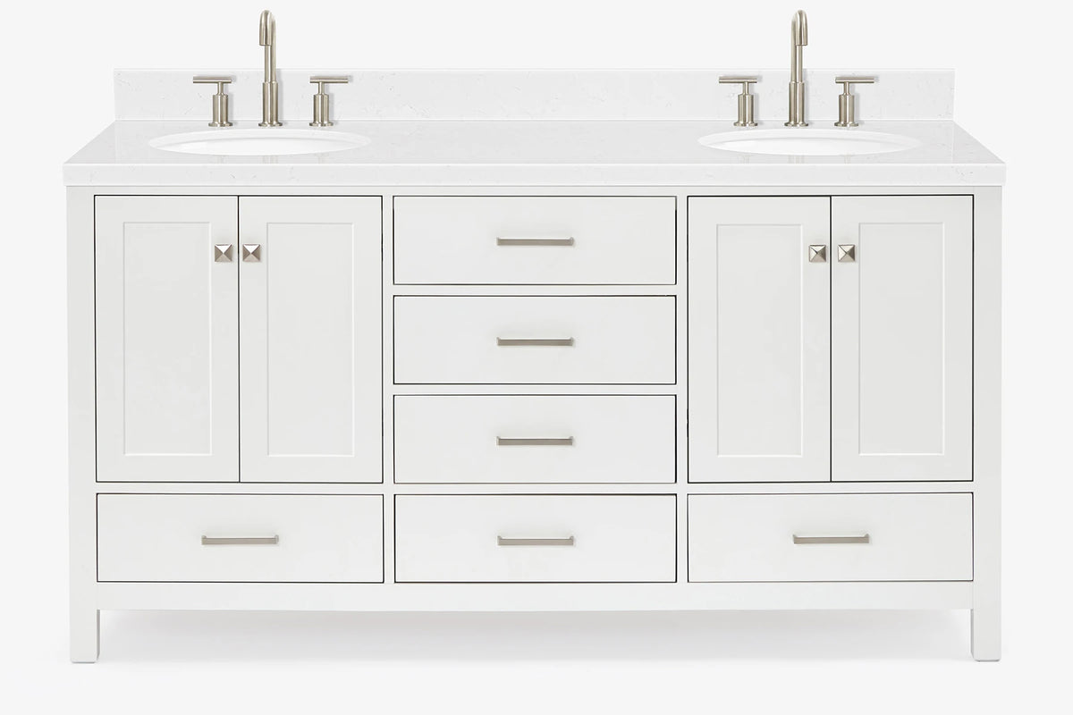 Ariel cambridge (66"&67") in double oval sink bathroom vanity with marble countertop (0.75" & 1.5").