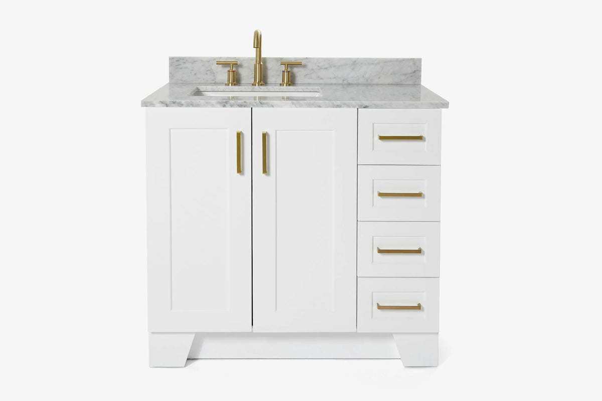Ariel taylor (36"& 37") left offset single rectangle sink vanity with marble (0.75"& 1.5") countertop.