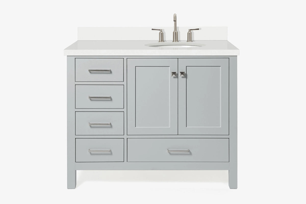 Ariel cambridge(42"&43") in. right offset oval single sink vanity with  marble (0.75",1.5"& 2") in countertop